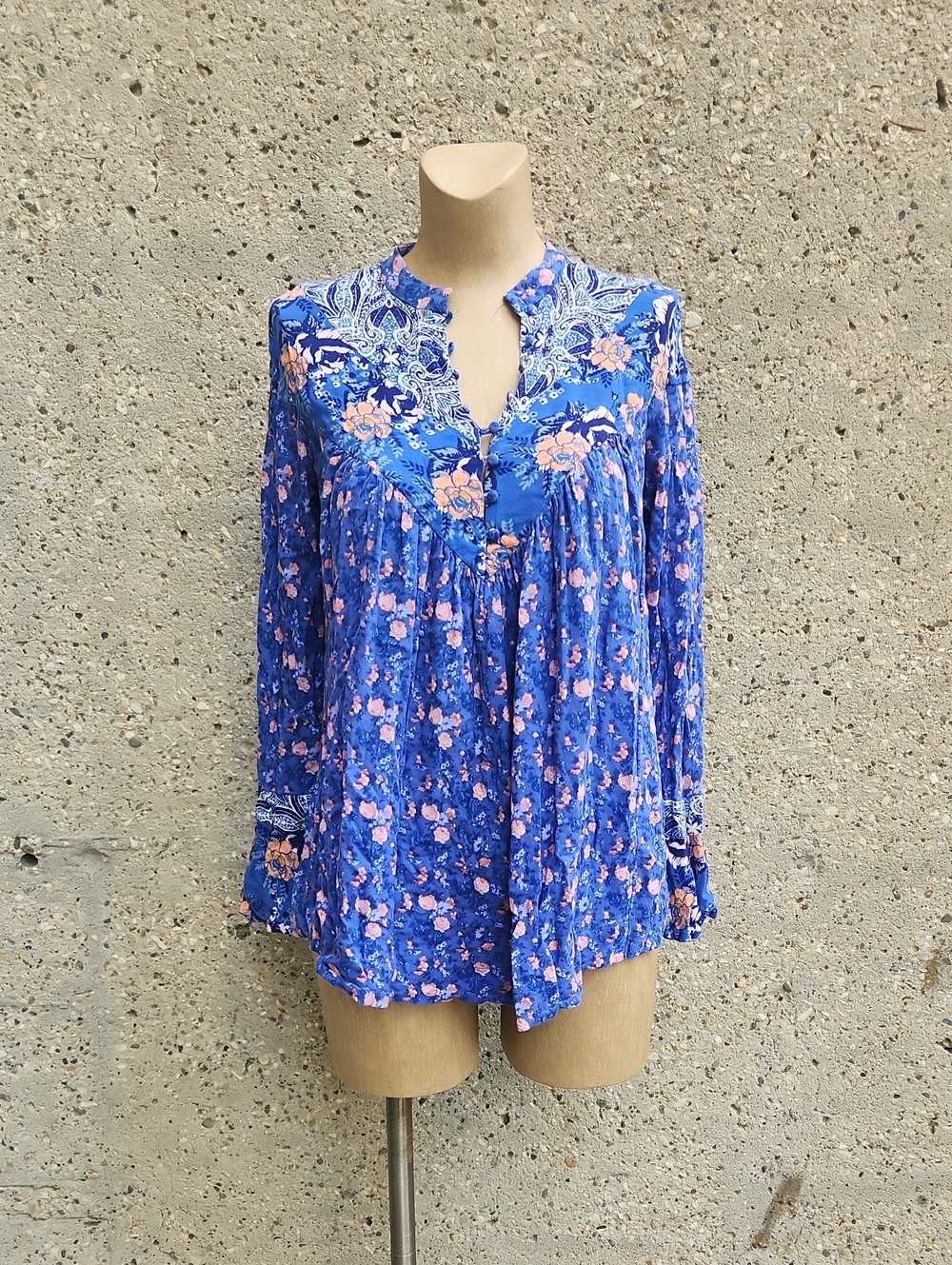 Free People Blue Floral Boho Top